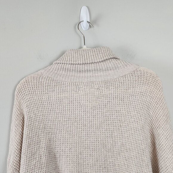 Aerie Sz Medium Beige Waffle Knit Half-Zip Sweater Ribbed Mock Neck - Picture 9 of 12